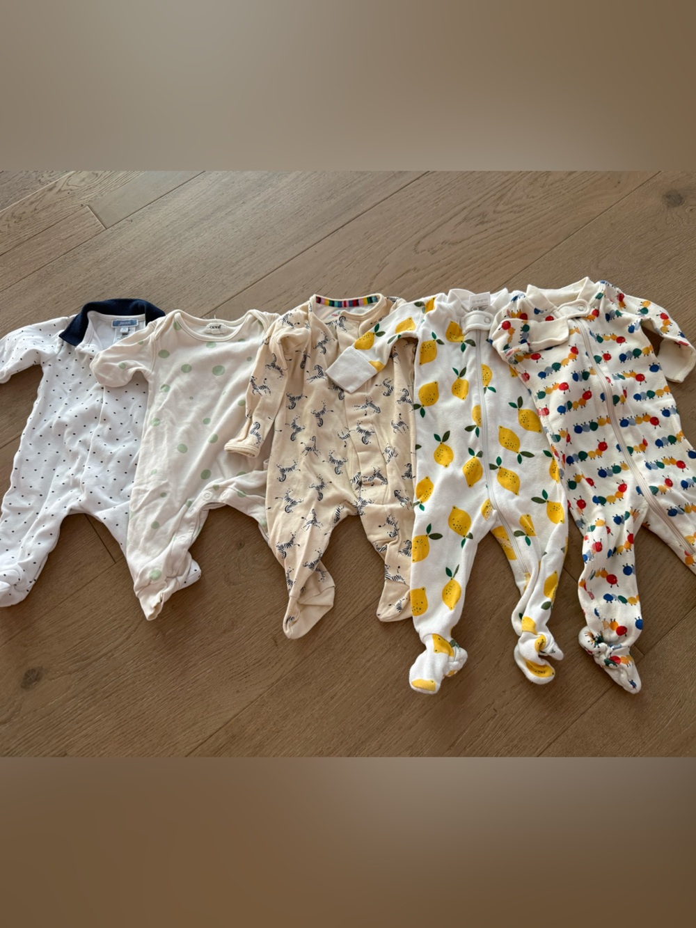 5x Assorted Premium Baby One-Piece Footed Pajamas - Sz 0-3 - Jacadi, Magnetic Me